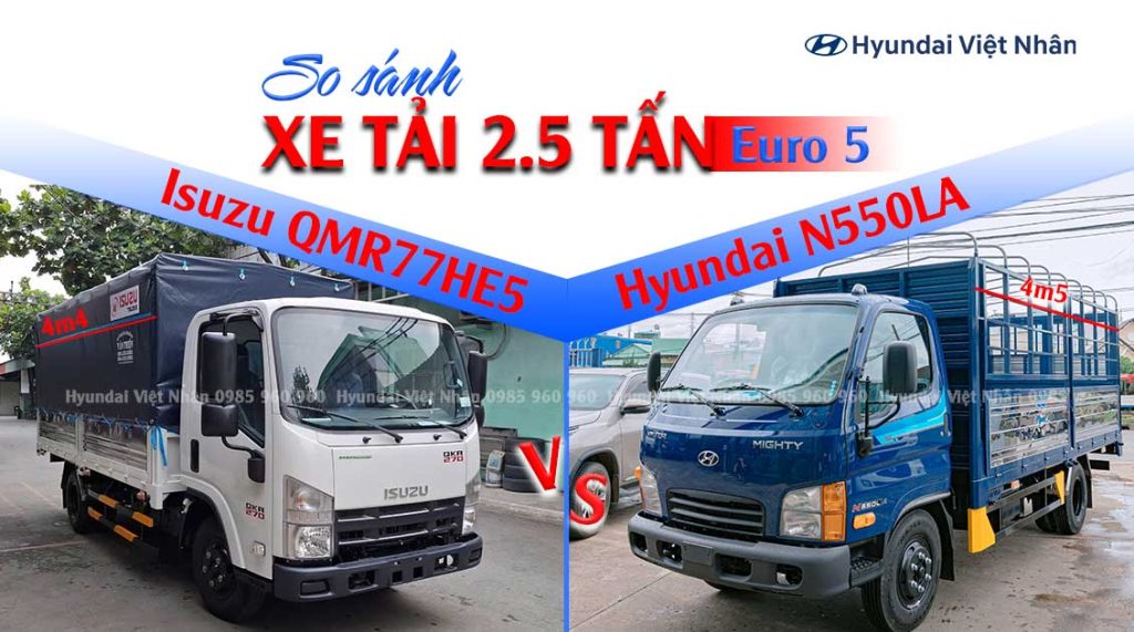 So sánh xe tải 2.5 tấn Hyundai và Isuzu (N550LA và QMR77HE5)