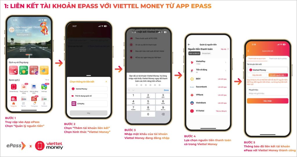 Liên kết tài khoản ePass với Viettle money từ app ePass