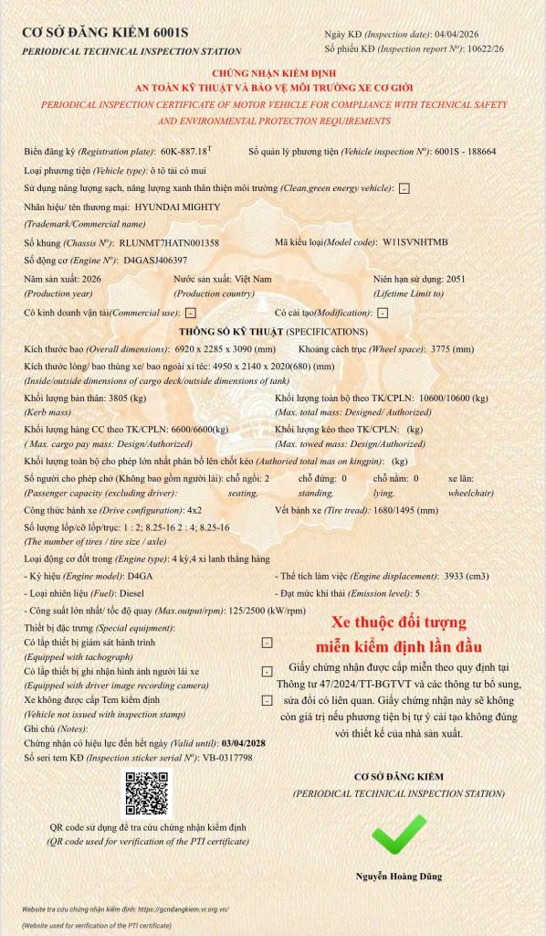 Giấy chứng nhận kiểm định an toàn kỹ thuật và bảo vệ môi trường xe cơ giới